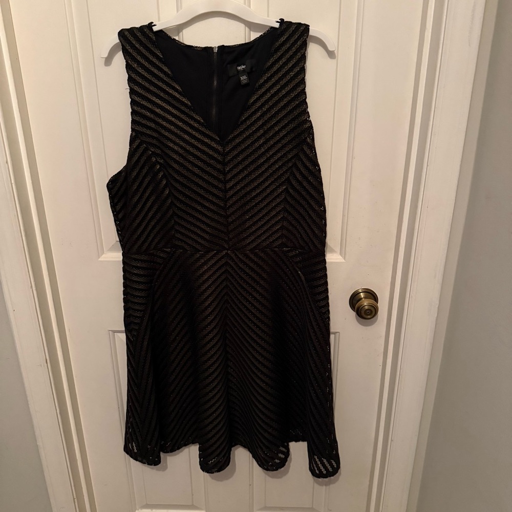 Mossimo XXL Black & Gold Shimmer Fit & Flare Dress V-Neck Chevron Party Cocktail - Picture 3 of 6